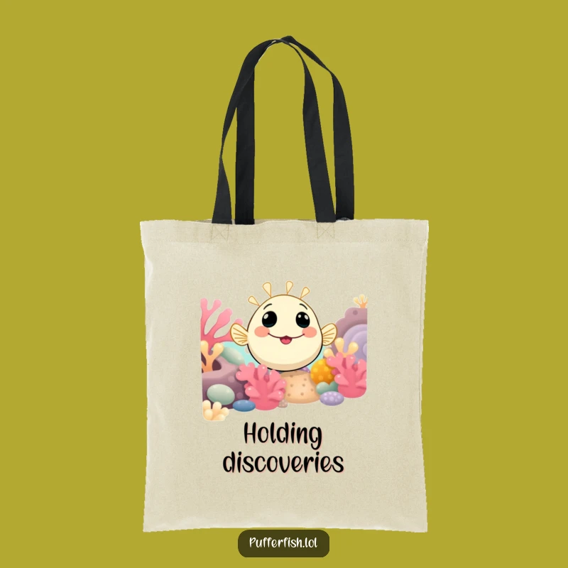 Funny Curious Pufferfish Tote Bag: Carry Your Discoveries in Style Gift