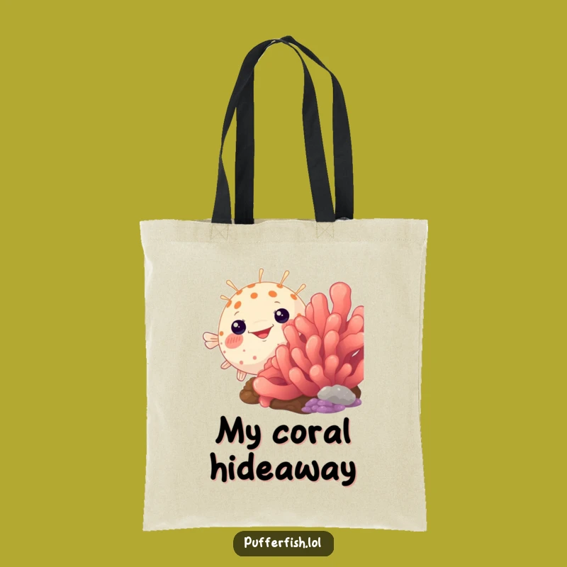 Funny Peek-a-Boo Pufferfish Tote Bag: Coral Hiding Fun, Your Perfect Funny Gift