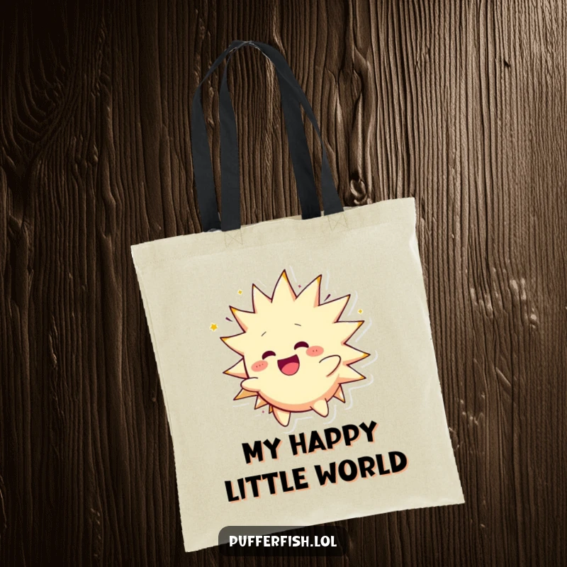 Funny Spiky Character Tote Bag: A round, spiky character inflates and spins gleefully, showcasing joyful and energetic vibes.