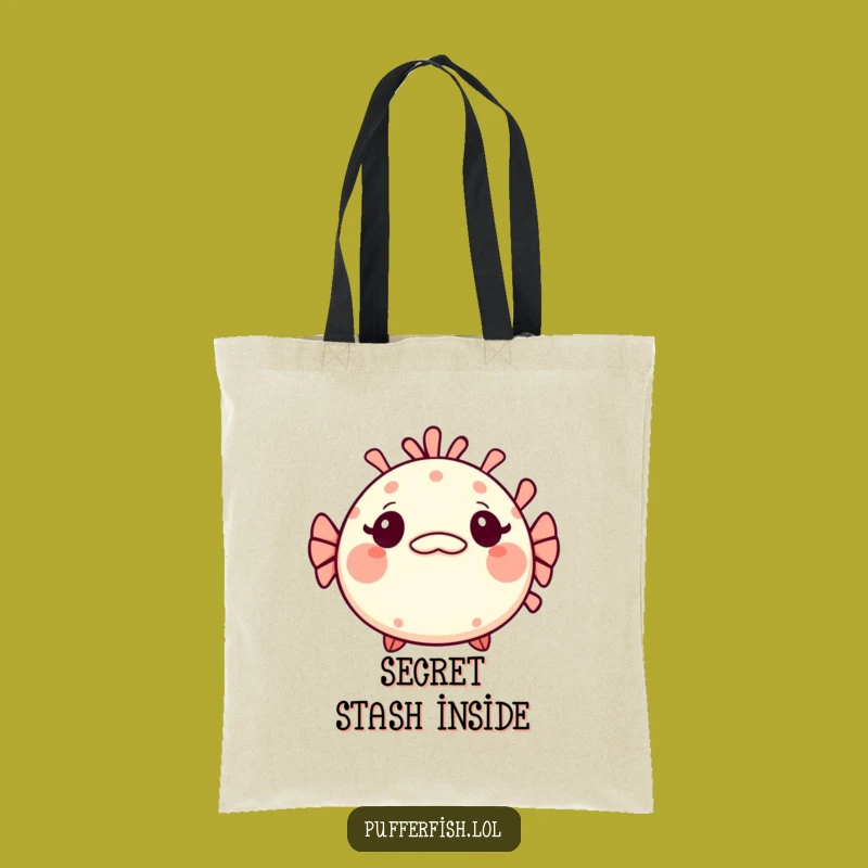 Funny Kawaii Pufferfish Tote Bag: Surprised Fish Accessory with Mischievous Flair