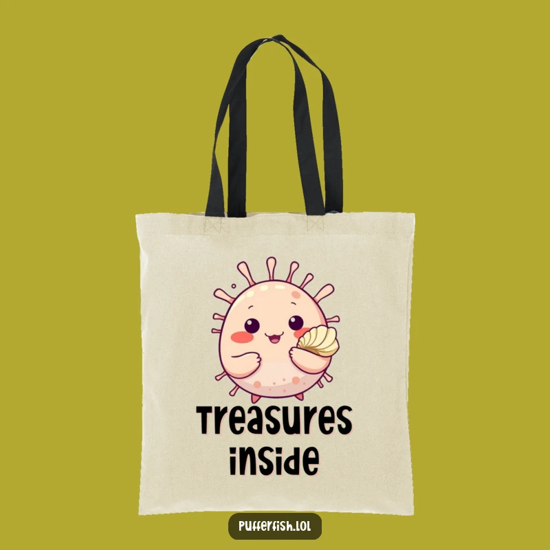 Funny Pufferfish Seashell Tote: Friendly Fish Bag, Perfect Funny Gift